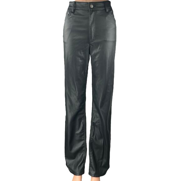 Zara Black Faux Leather Vegan High Waisted Straight Leg Trouser Pants Size 6 - Picture 1 of 5